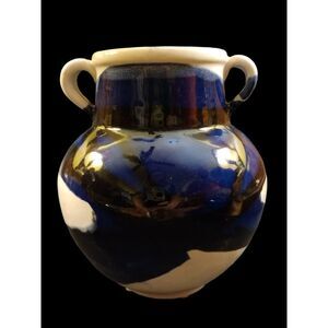 Vintage Pottery Vase Cobalt Blue Glaze Artist‎ Signed Chuck G. 1998 Amphora